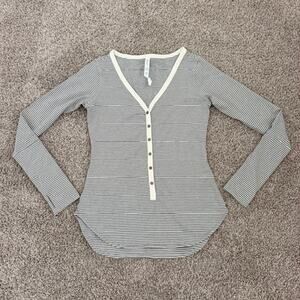 Lululemon Awesoma Henley Hyper Stripe Heather Slate Ghost Yoga Athletic Women 8